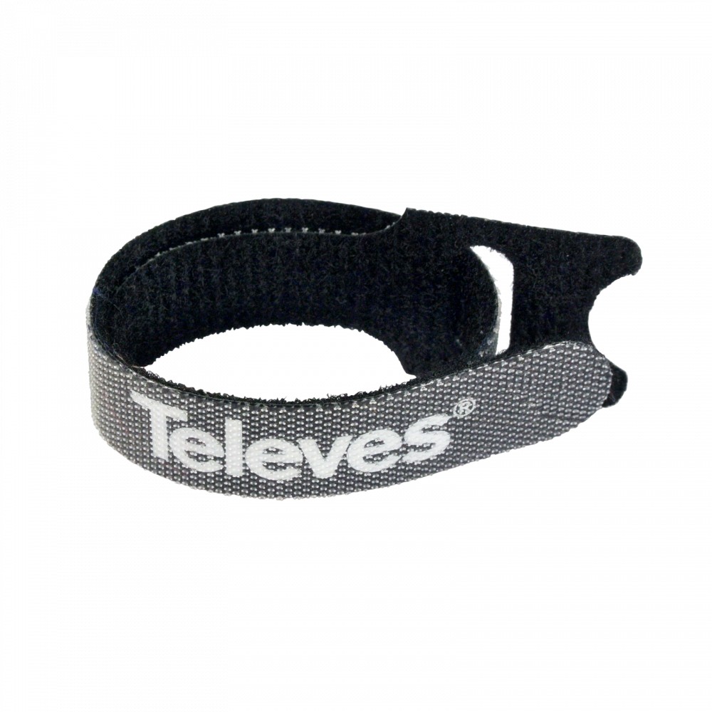 Nylonklettband schwarz mit Televes-Logo Breite 15mm, Länge 250mm VPE10