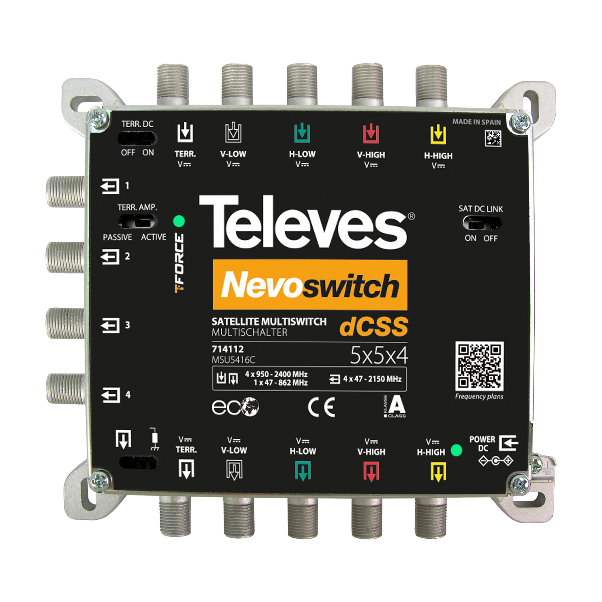 NEVO-SAT-CR-Switch, 5 Eingänge in 4 Ausgänge mit jeweils 16 Frequenzen, kaskadierbar